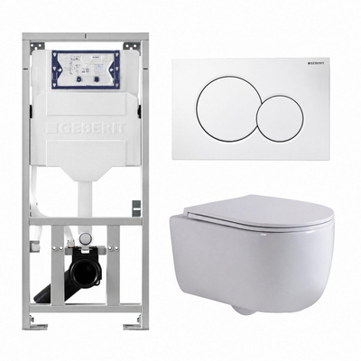 QeramiQ Dely Swirl Pack WC - 36.5x53cm - réservoir encastré Geberit UP320 - abattant mince - plaque de commande sigma blanche - boutons ronds - blanc brillant