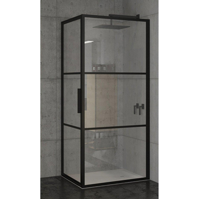Riho Grid douchecabine 90x100x200cm 1 draaideur zwart profiel en helder glas