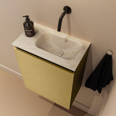MONDIAZ TURE-DLUX meuble de toilettes 40 cm Oro. EDEN lavabo Ostra position à droite. Sans trou de robinet.