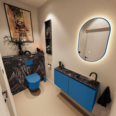 MONDIAZ TURE-DLUX Meuble toilette - 100cm - Jeans - EDEN - vasque Lava - position droite - 1 trou de robinet