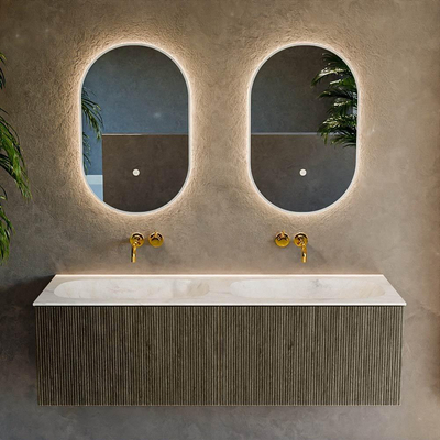 Mondiaz KURVE-DLUX Badkamermeubelset - 140x46x40cm - 2 lade - wastafel solid surface - dubbel - zonder kraangat - Shadow