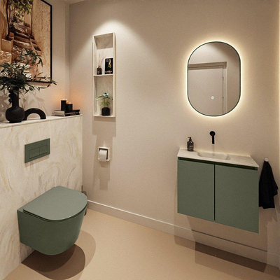 MONDIAZ TURE-DLUX Meuble toilette - 60cm - Army - EDEN - vasque Ostra - position centrale - sans trou de robinet