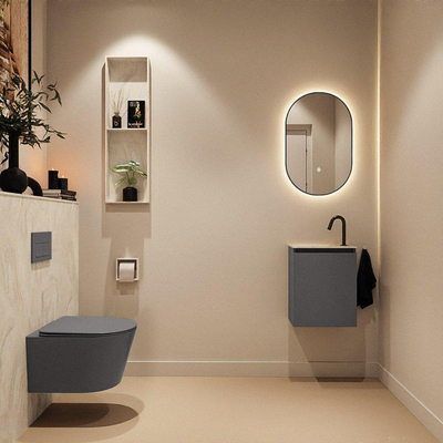 MONDIAZ TURE-DLUX Meuble toilette - 40cm - Dark Grey - EDEN - vasque Ostra - position gauche - 1 trou de robinet