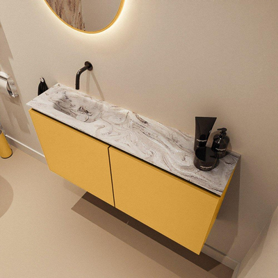 MONDIAZ TURE-DLUX meuble WC 100 cm Ocher. EDEN vasque Glace position gauche. Sans trou de robinet.