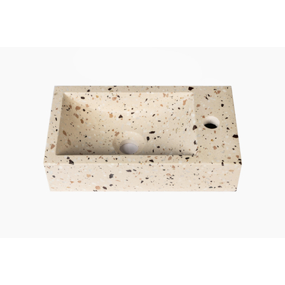 Saniclass Chaci Ensemble de lavabo - 40x65cm - 1 porte - 1 trou de robinet - droite - lavabo terrazzo - cotton mat (beige)