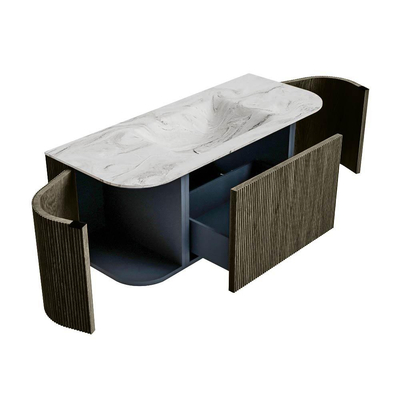 Mondiaz KURVE-DLUX Badkamermeubelset - 110x46x40cm - 1 lade - 2 deuren - wastafel solid surface - midden - zonder kraangat - Shadow
