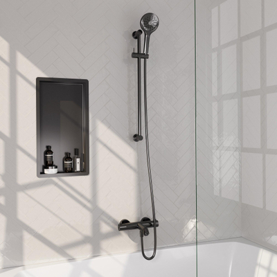Brauer Robinet de baignoire à encastrer Gunmetal - barre de douche - 2 fonctions - 2 boutons avec relief - douchette ronde 3 positions - PVD - gunmetal brossé