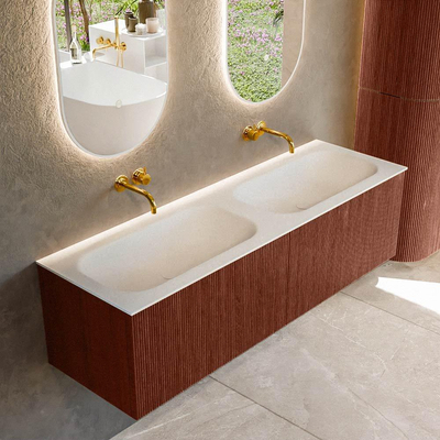 Mondiaz KURVE Ensemble de meuble salle de bain - 150x46x40cm - 2 tiroirs - lavabo en solid surface - double - sans trou de robinet - Ruby