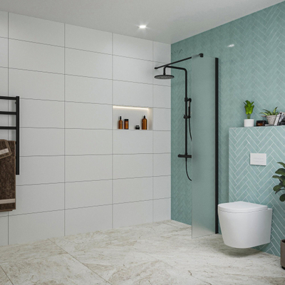 FugaFlow Eccelente Vetro inloopdouche badkamer - 40x200cm - mat glas - wandarm - mat zwart
