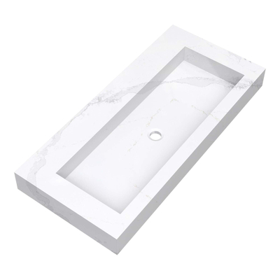 Saniclass Artificial Marble Lavabo pour meuble 99.6x45.7x10.5cm sans trop-plein 1 vasque Centre sans trou de robinet Composite Calacatta Gold