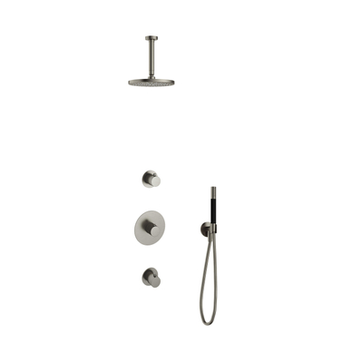 Hotbath Cobber Ensemble de douche de tête encastré - bras de plafond 15 cm - douche de tête ronde 20 cm - douchette barre - nickel brossé