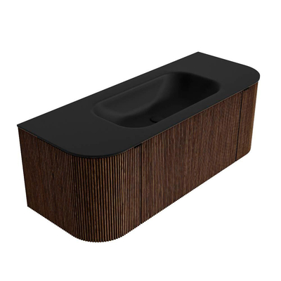 MONDIAZ KURVE 120cm badmeubel met module 25 Len R kleur Walnut met 1 lade en 2 deuren. Wastafel BIG SMALL midden zonder kraangat Urban.