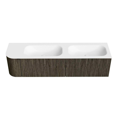 Mondiaz KURVE Badkamermeubelset - 175x46x40cm - 2 lade - 1 deur - wastafel solid surface - dubbel / rechts - 2 kraangaten - Shadow