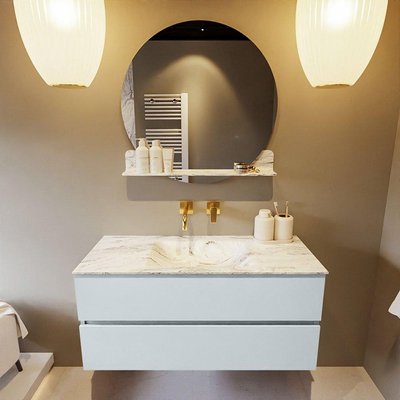 MONDIAZ VICA-DLUX Ensemble meuble de salle de bains - 110cm - meuble bas clay - 2 tiroirs - lavabo encastré cloud centré - sans trous de robinetterie - version haute 60cm - glace
