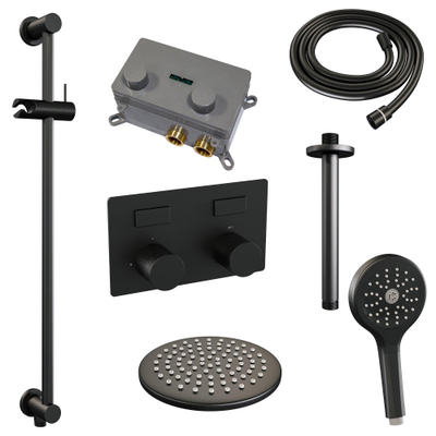BRAUER Black Carving opbouw regendoucheset – Ø20 cm hoofddouche – 30 cm plafondbuis – ronde handdouche – glijstang – set 71
