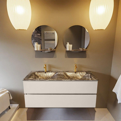 Mondiaz VICA-DLUX Ensemble de meuble de salle de bain - 120cm - meuble sous-vasque lin - 2 tiroirs - lavabo encastrée cloud double - 2 trous de robinet - version haute de 60cm - lave