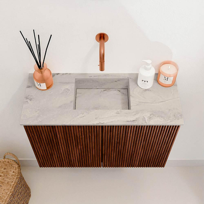 Mondiaz JOYA-DLUX 60cm toiletmeubel - kleur Ruby - Wastafel FAYE positie Midden Zonder kraangat kleur Glace.