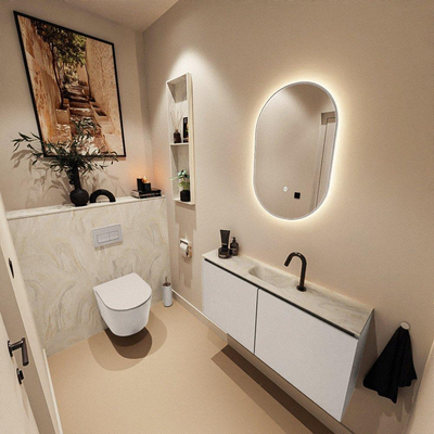 MONDIAZ TURE-DLUX Meuble de toilettes 100cm Linen. EDEN vasque Ostra position milieu. Avec 1 trou de robinet.