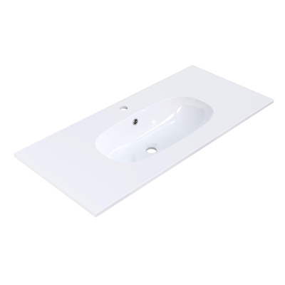 Arcqua Oval Inbouw Wastafel - 101x46x1.5cm - enkele wasbak - 1 kraangat - cast marble - glans wit