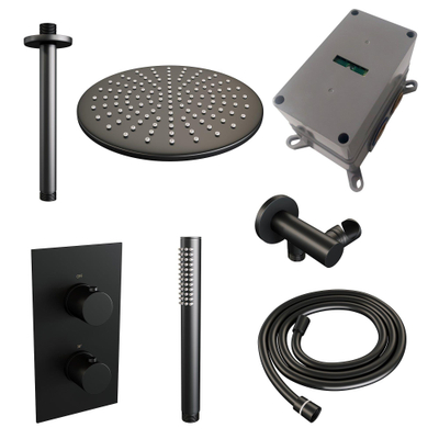 BRAUER Black Edition inbouw regendoucheset – Ø30 cm hoofddouche – 30 cm plafondbuis – staafhanddouche – vaste douchehouder