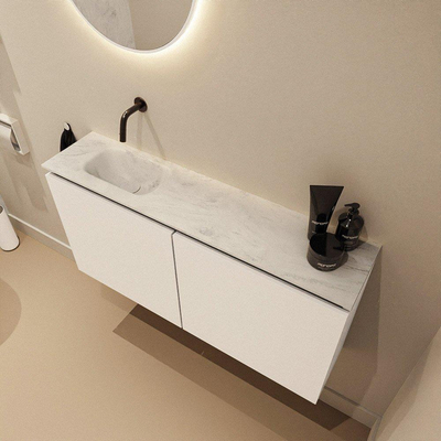 MONDIAZ TURE-DLUX Meuble WC 100 cm Talc. EDEN vasque Opalo position gauche. Sans trou de robinet.