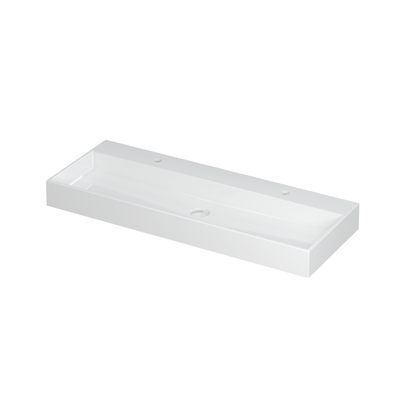 INK United lavabo Porcelaine 120x11x45cm avec 2 trous de robinet et bonde click clac en porcelaine et trop-plein caché blanc brillant