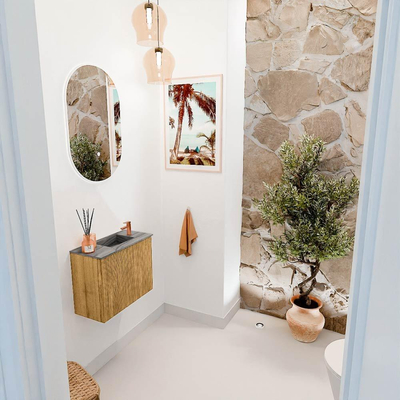 Mondiaz JOYA-DLUX 50cm meuble de toilette - couleur Oak - Vasque FAYE position Droite 1 trou de robinet couleur Sombra.