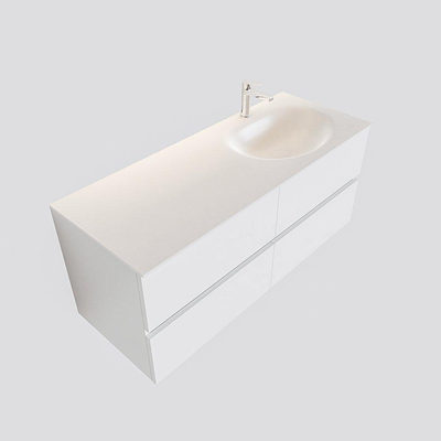 ENSEMBLE DE MEUBLE MONDIAZ VICA - 120cm - 4 tiroirs - lavabo Moon à droite - 1 trou de robinet - solid surface talc