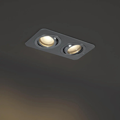 QAZQA Alberto Ensemble spots encastrées - set de 2 spots - 11x17,5cm - y compris ampoule led claire - IP44 - Rectangulaire - Gunmetal