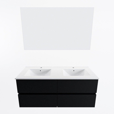 Mondiaz VICA ensemble de meuble de salle de bain - 120cm - meuble sous-vasque urban - 4 tiroirs - lavabo denia double - 2 trous de robinet - couleur Blanc Brillant - miroir LED - version XL 60cm de haut