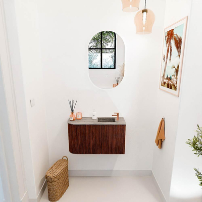 Mondiaz JOYA-DLUX 71.6cm toiletmeubel - ronding links kleur Ruby - Wastafel FAYE positie Rechts 1 kraangat kleur Oza.