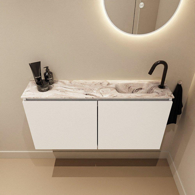 MONDIAZ TURE-DLUX Meuble de toilettes 100cm Talc. EDEN lavabo Glace position droite. Avec 1 trou de robinet.