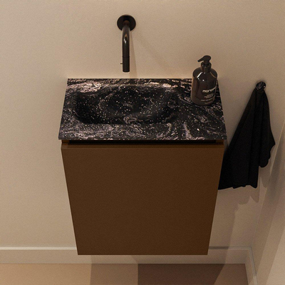 MONDIAZ TURE-DLUX Meuble toilette - 40cm - Rust - EDEN - vasque Lava - position gauche - sans trou de robinet