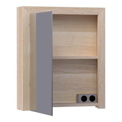 BRAUER Rise armoire de toilette - 60x70x15cm - sans éclairage - avec 1 porte miroir double face à ouverture vers la gauche en chêne lamellé blanc