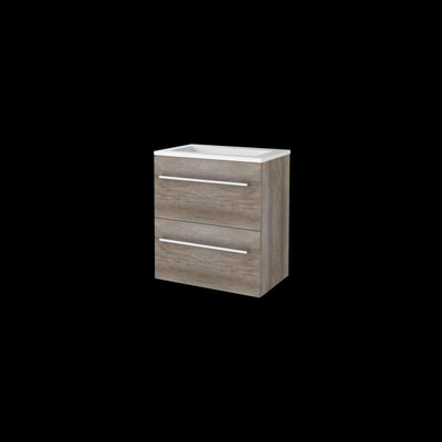 Basic-Line Start 39 ensemble de meubles de salle de bain 60x39cm avec poignées 2 tiroirs vasque acrylique 1 trou pour robinet mfc scotch oak