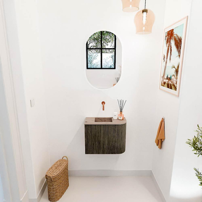 Mondiaz JOYA-DLUX 51.6cm toiletmeubel - ronding rechts kleur Shadow - Wastafel FAYE positie Links Zonder kraangat kleur Arena.