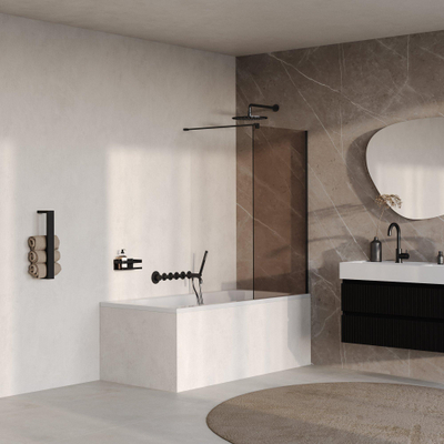 BRAUER Oblivion Paroi de baignoire - 80x140 - verre bronze - incl. revêtement en verre - noir mat