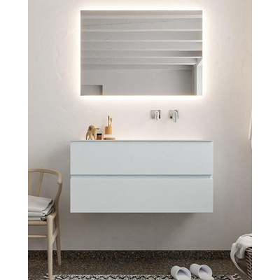 Mondiaz VICA ensemble de meuble de salle de bain - 100cm - meuble sous-vasque argile - 2 tiroirs - lavabo nuage droite - sans trou de robinet - miroir LED - version XL 60cm de haut