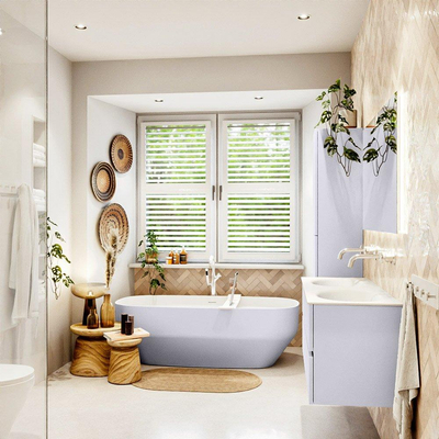 Mondiaz VICA Ensemble de meubles de salle de bains - 120cm - cale - 2 tiroirs - Lavabo MOON - double sans trou de robinet - couleur talc - Version XL 60cm de haut