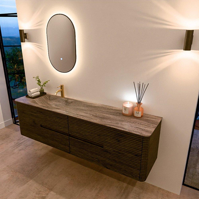 Mondiaz CIRO-DLUX Badkamermeubelset - 180x45x50cm - Solid surface wastafel Oza - 1 wasbak Links - 1 kraangat - 4 lades - Shadow