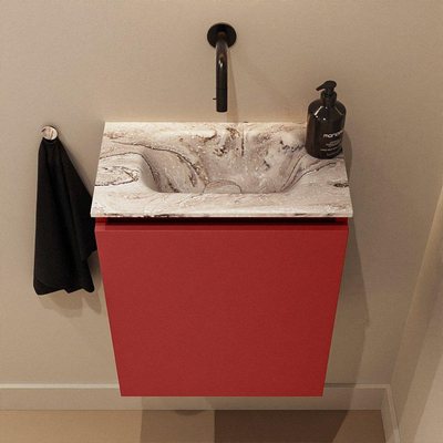 MONDIAZ TURE-DLUX Meuble toilette - 40cm - Fire - EDEN - vasque Glace - position centrale - sans trou de robinet