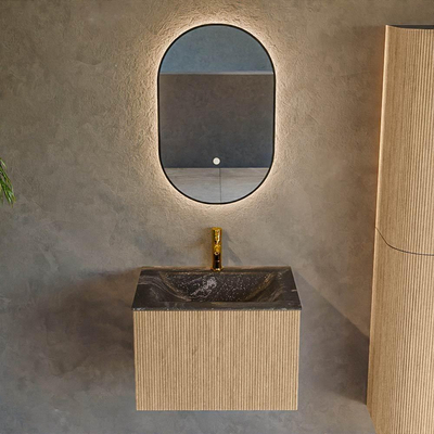 MONDIAZ KURVE-DLUX Meuble de salle de bains 60 cm couleur Oak avec 1 tiroir. Lavabo CLOUD central 1 trou de robinet couleur Lava.