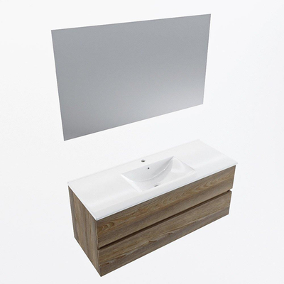 Mondiaz VICA ensemble de meuble de salle de bain - 120cm - meuble sous-vasque marron foncé gris - 2 tiroirs - lavabo denia milieu - 1 trou de robinet - couleur Blanc Brillant - miroir LED - version XL 60cm de haut