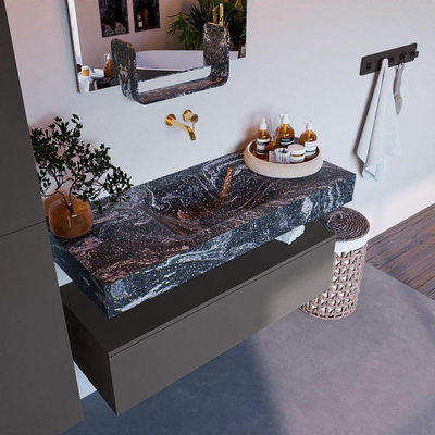 Mondiaz ALAN-DLUX Ensemble de meuble - 110cm - meuble Dark grey mat - 1 tiroir - Lavabo Cloud Lava suspendu - vasque Centre - 0 trous de robinet