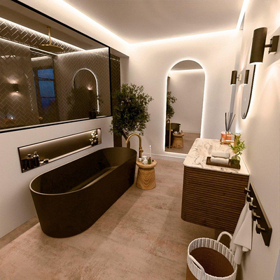 Mondiaz CIRO-DLUX Meuble de salle de bains - 110x45x50cm - Vasque solid surface Glace - 1 bassin au milieu - 1 trou de robinet - 2 tiroirs - Dusk