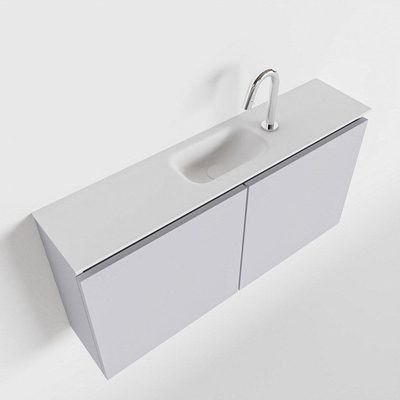 MONDIAZ TURE Toiletmeubel 100x23x50cm met 1 kraangaten 2 deuren cale mat Wastafel Eden midden Solid Surface Wit