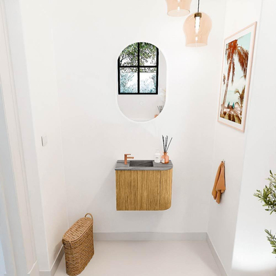 Mondiaz JOYA-DLUX 51.6cm toiletmeubel - ronding rechts kleur Oak - Wastafel FAYE positie Links 1 kraangat kleur Sombra.