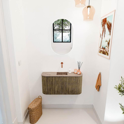 Mondiaz JOYA-DLUX 83.2cm toiletmeubel - ronding links en rechts kleur Dusk - Wastafel FAYE positie Midden Zonder kraangat kleur Arena.