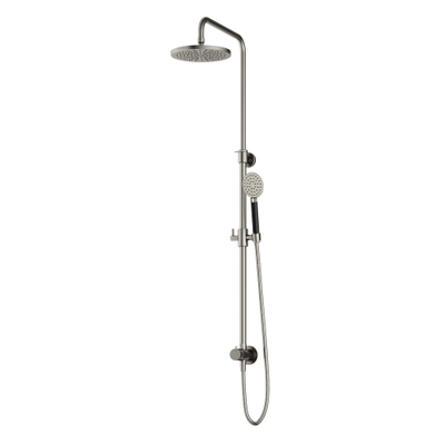 Hotbath Cobber M438 regendoucheset met omstel en 150cm doucheslang met 20cm ronde hoofddouche ronde handdouche nikkel geborsteld