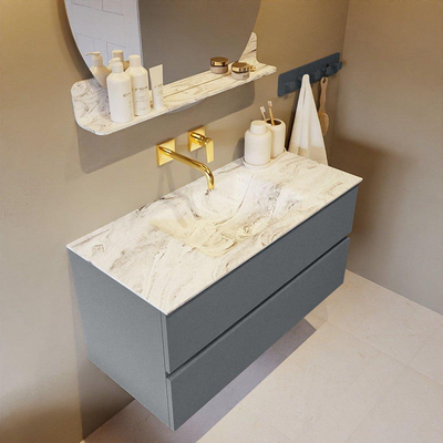 MONDIAZ VICA-DLUX Ensemble de meubles de salle de bains - 100cm - meuble bas plata - 2 tiroirs - lavabo encastré cloud central - sans trous de robinet - version haute 60cm - glace